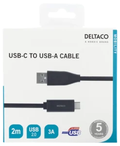 Deltaco USB-A till USB-C 3A 2m