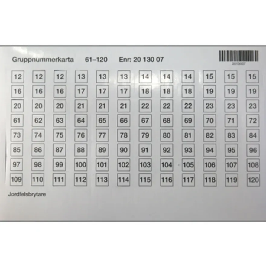 Hager GRUPPNUMMERKARTA 61-120 JD98A
