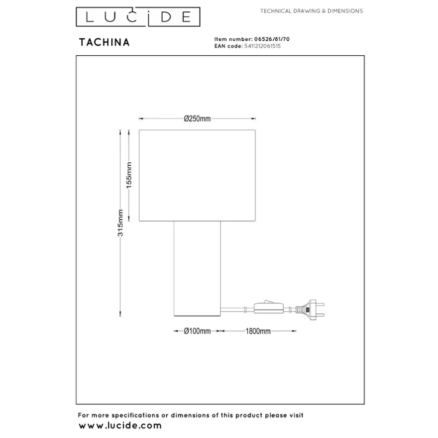 Lucide Tachina E27 Bordslampa Trä/Linne