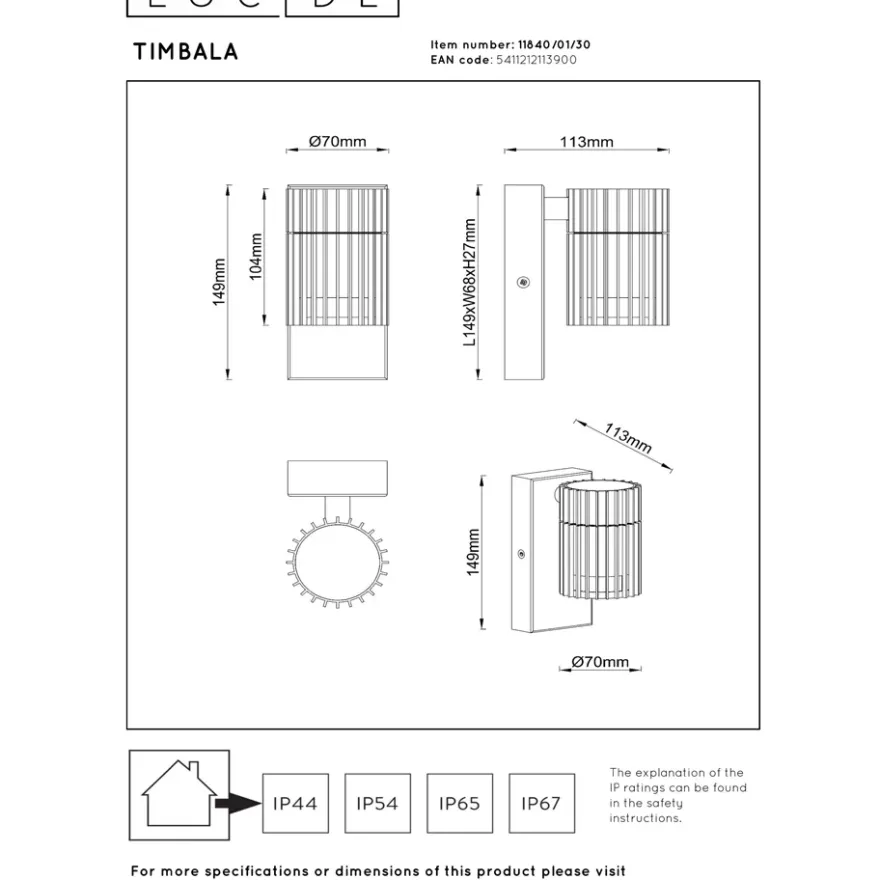 Lucide Timbala Vägglampa Enkel GU10 Svart