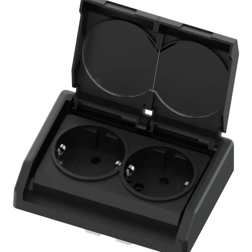 Namron Edge 2-vägsuttag med lock INF IP44