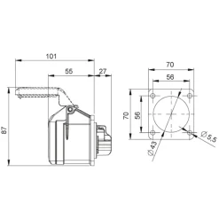 Paneluttag CEE 216-6 16A 1-fas IP44