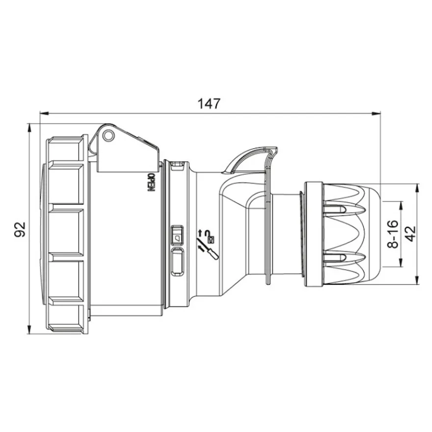 Skarvuttag CEE 416-6 16A 3-fas IP67