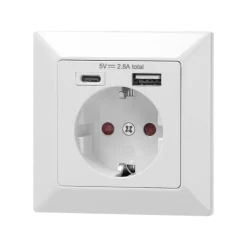 1-vägsuttag Jordat med 1xUSB-A + 1xUSB-C 2,8A