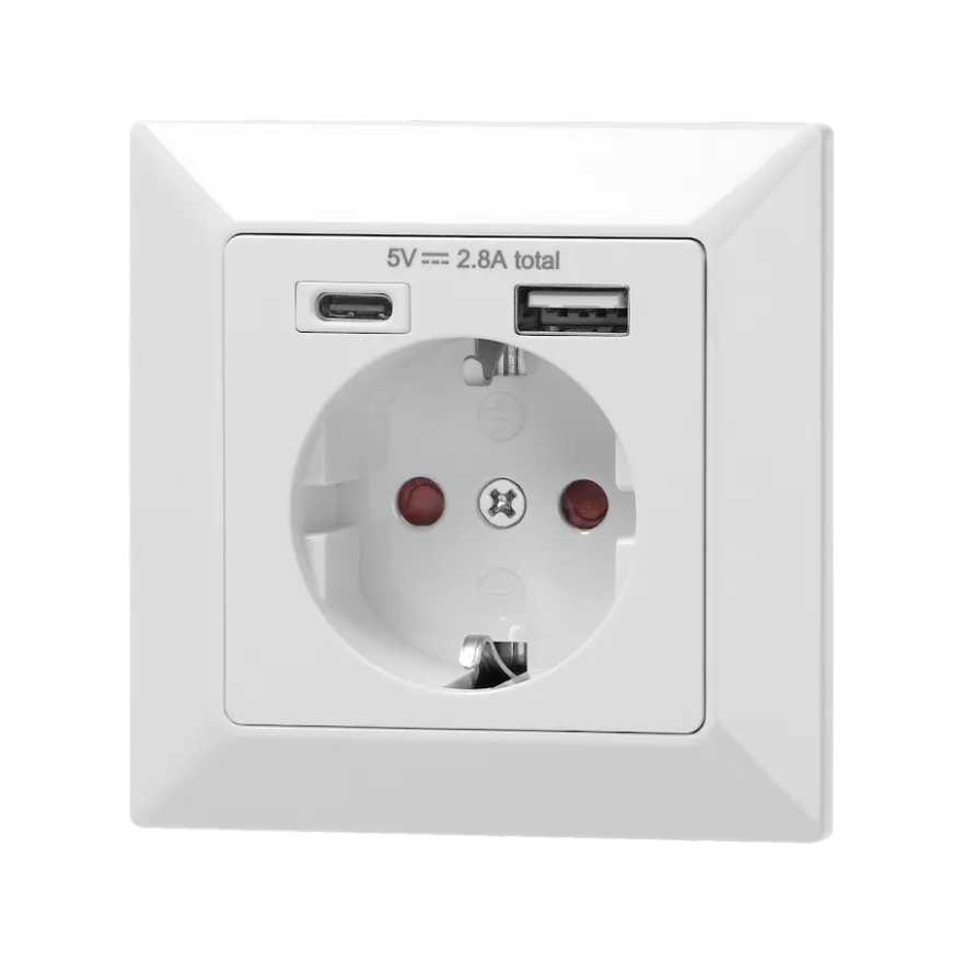 1-vägsuttag Jordat med 1xUSB-A + 1xUSB-C 2,8A